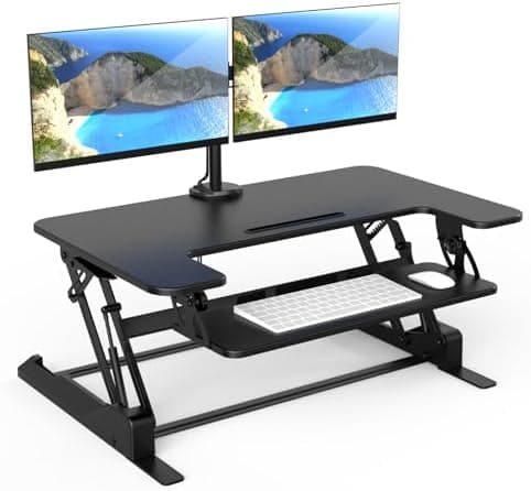 Mount-It! Standing Desk Converter Dual Monitor, 2 Screen Mounts Included, Height Adjustable Desk Riser in Black, Stand Up Desk…