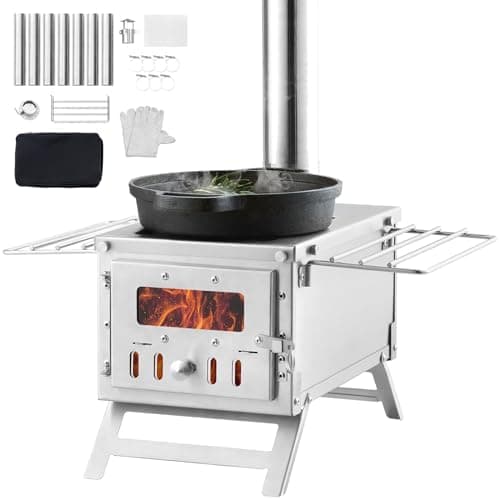 VEVOR Camping Wood Stove Stainless Steel Camping Tent Stove, Portable Wood Burning Stove with Chimney Pipes & Gloves…