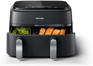Philips Dual Basket Air Fryer 3000 Series — 8-in-1 functions, 9.5 Quarts Airfryer, 2 Drawers, Auto-sync Cooking Time, 90% Less…