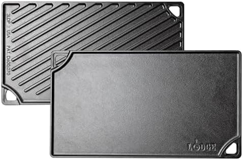 Lodge Reversible Cast Iron Grill/Griddle Pan 16.75 x 9.5 - Pre-Seasoned Dual-Sided Double Burner for BBQ, Eggs, Pancakes, Burgers…