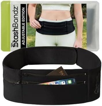 Adjustable Running Belt and Travel Money Belt - 3 Large Zippered Pockets + Water Bottle Holder, No-Bounce Fanny Pack with Key…