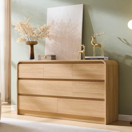 Aitjunz Modern 8 Drawers Dresser for Bedroom, 55" Wide Dressers & Chest of Drawers w/Curved Profile Design, Wood Mid Century…