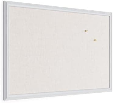 U Brands Farmhouse Linen Bulletin Board, 30" x 20", White Wood Frame, Wall Mounted Pin Board for Home Office, Classroom &…
