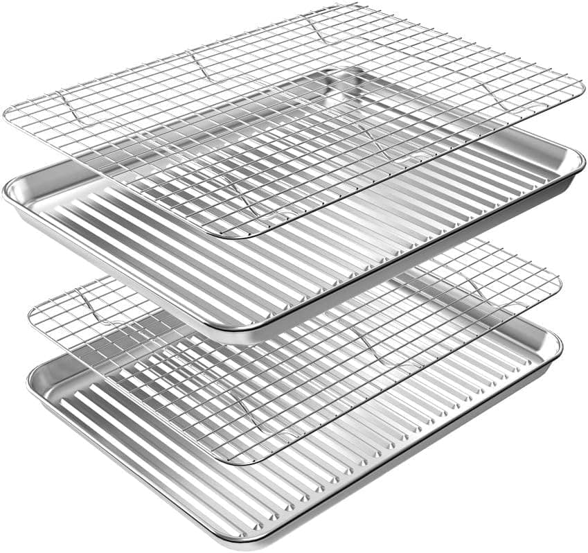 ROTTAY Baking Sheet with Rack Set (2 Pans + 2 Racks), Stainless Steel Cookie Sheet with Cooling Rack, Nonstick Baking Pan, Warp…