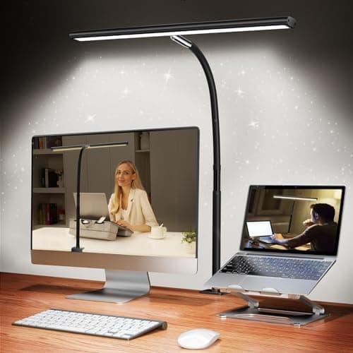Airlonv LED Desk Lamp for Office Home, Eye-Caring Desk Light with Stepless Dimming Adjustable Flexible Gooseneck, 10W USB Adapter…