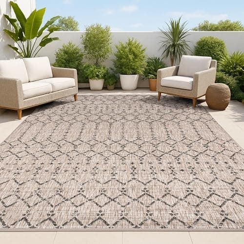 JONATHAN Y Moroccan Geometric Indoor Outdoor Area Rug 8X10 Natural/Black, Ourika Textured Weave for Backyard, Patio, Porch…