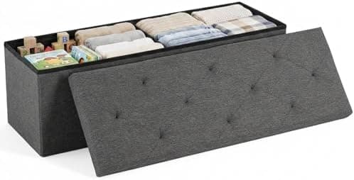 DUMOS 43 Inch Folding Storage Ottoman Bench, Large Hidden Storage Chest with Thicker Foam Padded Seat, End of Bed Foot Rest Stool…