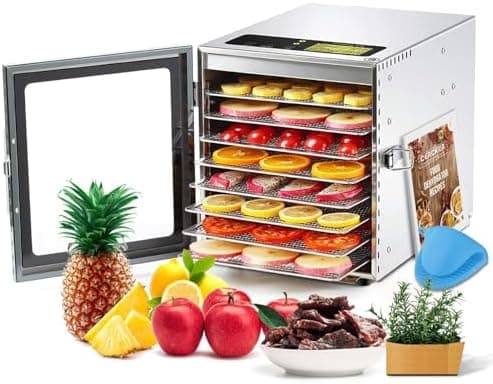 Cercker Food-Dehydrator Machine 8 Stainless Steel Trays, 500W Jerky Dehydrator for Meat, 190ºF Mushroom…
