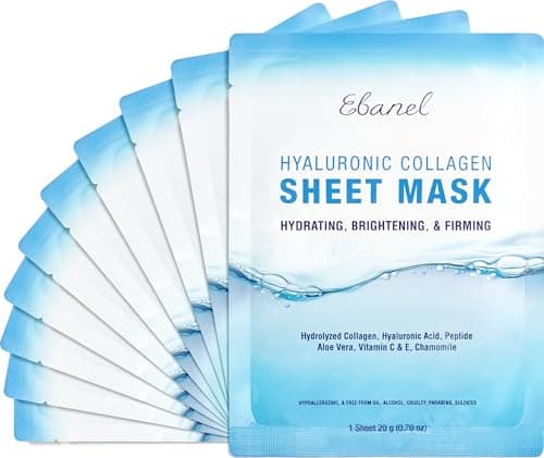 Ebanel 10 Pack Collagen Face Mask with Hyaluronic Acid, Vitamin C, Peptide, Aloe, Instant Brightening Hydrating Face Masks…