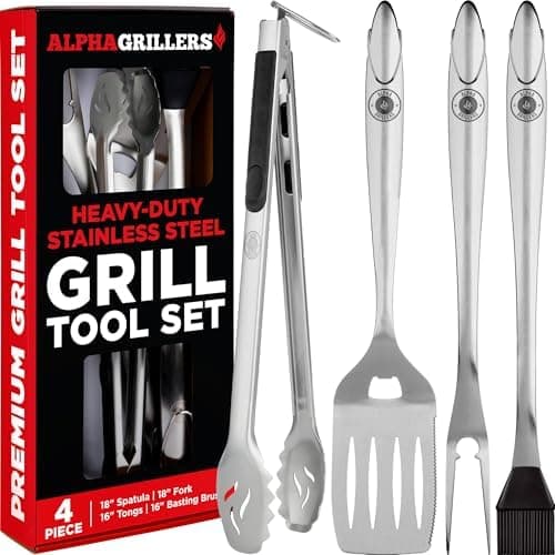 Alpha Grillers Grilling Accessories - BBQ Accessories Grill Set with Spatula, Fork, Brush & Tongs…