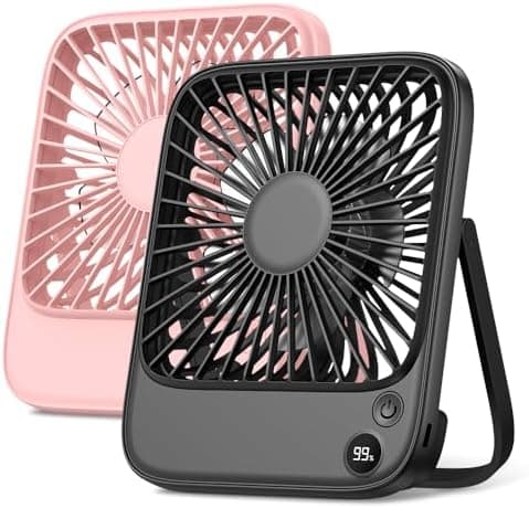 TOPK 2 Pack 5000mAh Portable Desk Fan, Ultra-Thin Rechargeable Battery Operated Fan with Digital Display, Quiet 4-Speed Small…
