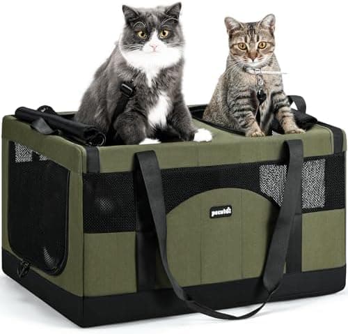 Pecute Dual Compartment Pet Carrier for Multi-Cat Families & Small Dog Owners, Collapsible Dog Crate with Reinforced Steel Frame…