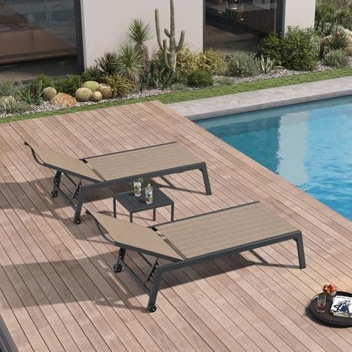 PURPLE LEAF Oversized Patio Chaise Lounge Set of 2 with Side Table Extra Wide Reclining Chair with Wheels All-Weather Textilene…