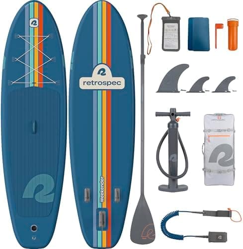 Retrospec Weekender Inflatable Stand Up Paddle Board Includes Paddle, Pump, and Accessories 10’6” Lightweight iSUP, Puncture…