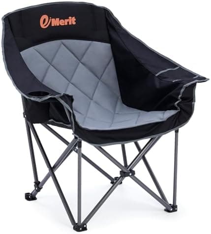 EMERIT Oversized Padded Camping Chairs, Heavy Duty 450 LBS Capacity Outdoor Folding Quad Chair with Cup…
