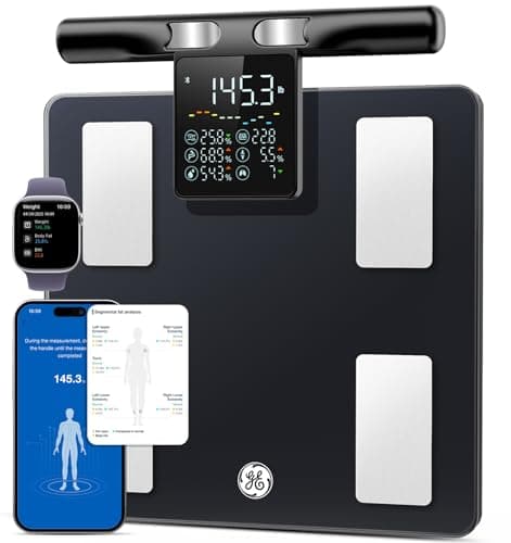 GE Smart Scale for Body Weight: 8-Electrode Body Pod Fat Monitor with Full Body Composition Analysis, Bluetooth App Sync, Large…
