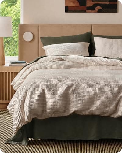 Bedsure Cotton Duvet Cover King - 100% Cotton Waffle Weave Linen Color Duvet Cover, PureWoven Breathable King Bedding Set for All…