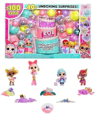 LOL Surprise Big Party With 4 Collectible Dolls, 40+ Surprises, 100 Value, 6 Unboxing Experiences, Fashions, Sand, Gel Crush…