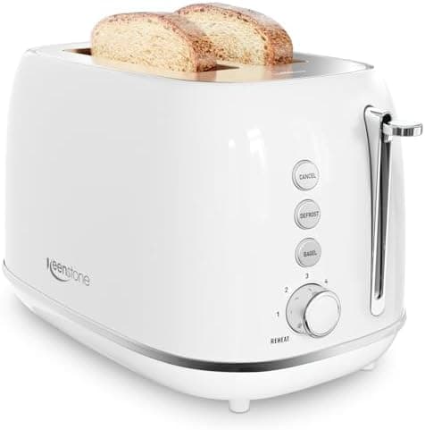 Keenstone Toaster 2 Slice, Retro Wide Slot Stainless Steel Toaster with 6 Browning Levels, Reheat &…