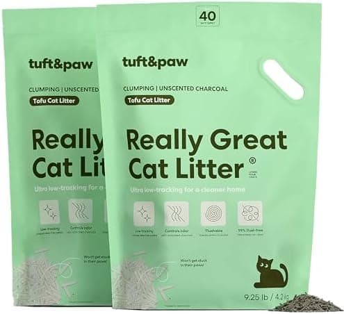 Tuft & Paw Really Great Cat Litter, Ultra Low Tracking Tofu Cat Litter, Clumping, Flushable, Odor Control, Dust-Free, Unscented…