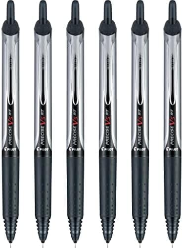 Pilot Precise V5 RT Refillable & Retractable Rollerball Pens, Extra Fine Point Pens 0.5 mm, Black, Pack of 6…