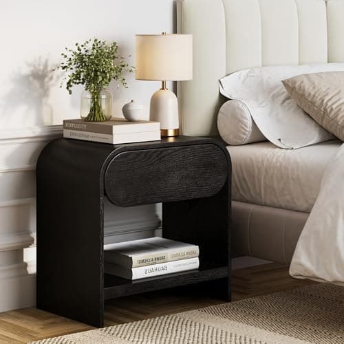 Nathan James Iris Mid-Century Modern Nightstand with Drawer, End Table with Storage for Bedroom or Living Room with Rounded…