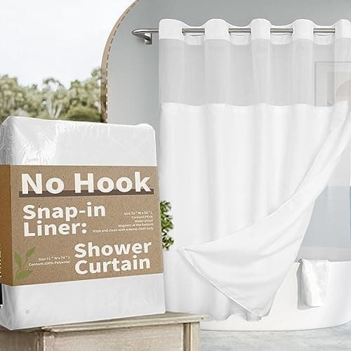 River Dream No Hook Slub Textured Shower Curtain with Snap-in PEVA…