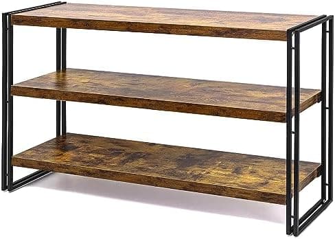 HCHQHS 3-Tier Rustic Wood and Metal Industrial Bookshelf for Home Office, Bedroom, Kitchen, Bathroom - 47in