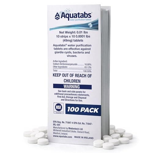 Aquatabs 49mg Water Purification Tablets (100 Pack). Water Filtration System for Hiking…