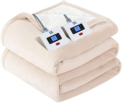 Sealy Electric Blanket King Size, Flannel & Sherpa Heated Blanket with 10 Heating Levels & 1-12 Hours Auto Shut Off, Fast Heating…