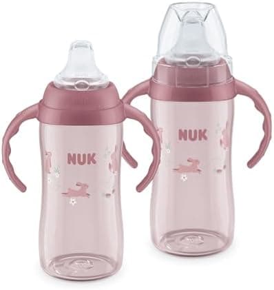 NUK First Choice Large Learner Cup 2.0, 10 oz. Sippy Cup with Handles, Spill Proof, Leak Proof Soft Straw Cup, 2-Pack
