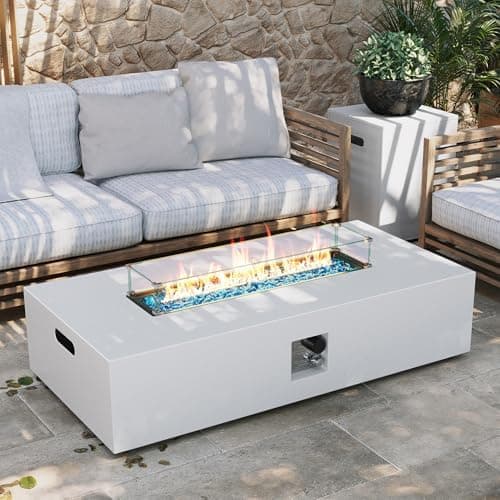 UPHA 56-inch Outdoor Propane Gas Fire Pit Table 50000 BTU Iron Rectangle Firepit for Outside Patio with Tank Hidden Table, Wind…