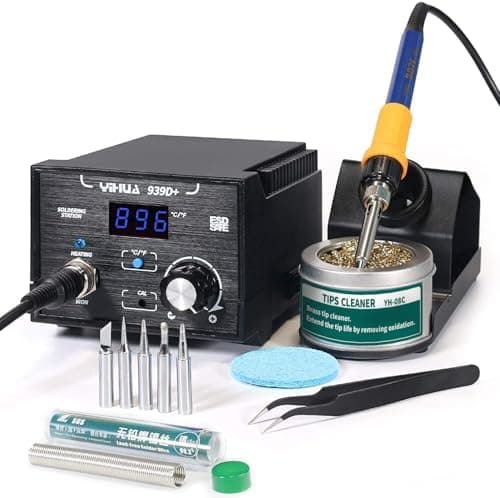 YIHUA 939D+ Digital Soldering Station, 75W Equivalent with Precision Heat Control (392°F to 896°F) and Built-in Transformer. ESD…