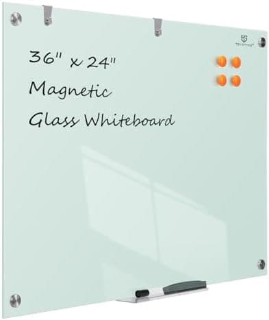 TSJ OFFICE Glass Dry-Erase Board - 36 x 24 Inches Wall Mounted Whiteboard with Magnetism, Large Frameless Glass White Board for…
