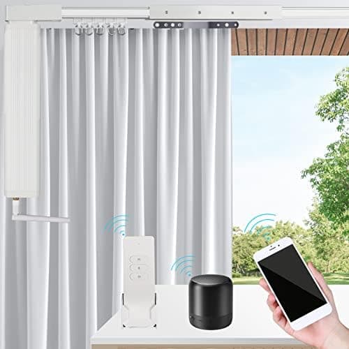 Smart Curtain Tracks WiFi Control by Phone, Support Voice Control for Alexa, Google Home, Tuya App Remote Automated Curtain Smart…