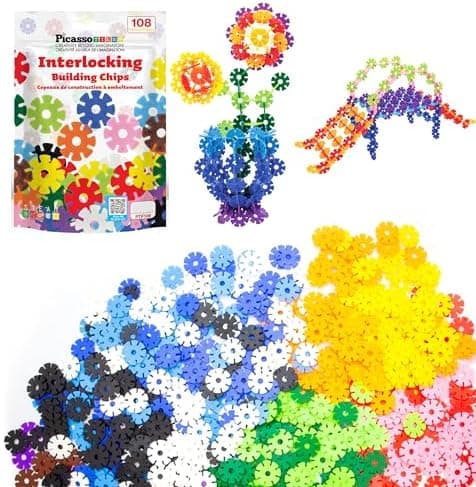 PicassoTiles Building Chips Interlocking Disc Construction Blocks in 12 Colors STEM Learning Early Education Toy Engineering…
