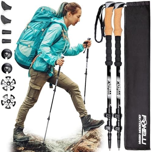 Foxelli Carbon Fiber Trekking Poles – Lightweight Collapsible Hiking Poles with Cork Grips, Quick Flip Locks…