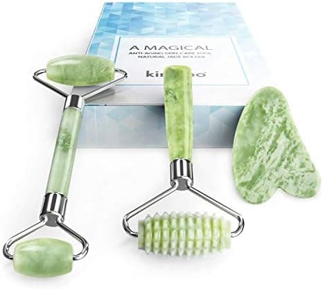 kimkoo Jade Roller and Gua Sha for Face-3 in 1 Kit with Facial Massager Tool,100% Real Natural Jade Stone Anti Aging,Face Beauty…