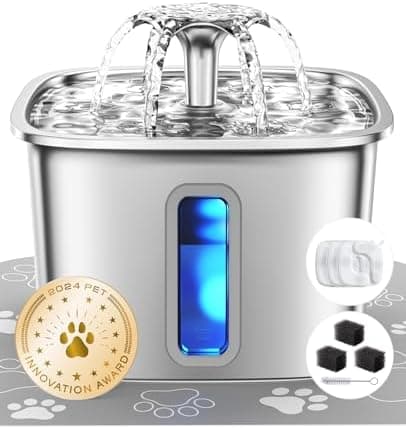 Veken Innovation Award Winner Stainless Steel Cat Water Fountain, 108oz/3.2L Automatic Pet Fountain Dog Water…