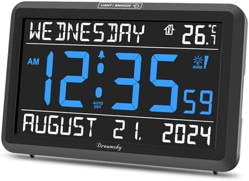 DreamSky Large Digital Clock with Date and Day of Week for Seniors | Electric Desk Clock for Elderly, Bedroom Alarm Clock with…