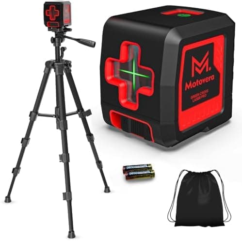 Motovera Self Leveling Laser Level 100ft, Green Cross Line with Tripod, 4 Brightness Modes & Pulse Function, Manual &…