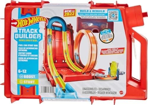 Hot Wheels Toy Car Set, Track Builder Unlimited Playset Fuel Can Stunt Box, 14 Component Parts & 1:64 Scale Vehicle