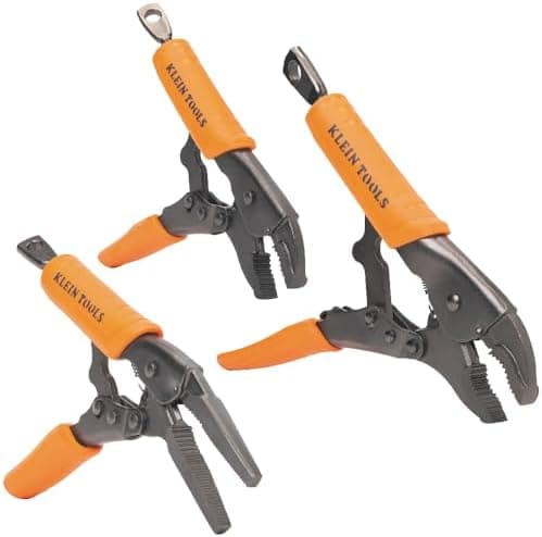 Klein Tools 38665 Locking Pliers Set, Long Nose 6-Inch, Curved Jaw 7 and 10-Inch, High Torque, Mole Grips for Clamping and…