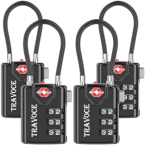 Travoce TRAVOCE TSA Approved Luggage Locks - Heavy Duty 3 Digit Combination Cable Lock, Search Alert for Suitcases, Backpacks…