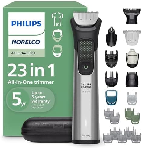 Norelco Philips All-in-One 9000 Series 23-Piece Trimmer - Electric Shaver and Clipper for Face, Beard, Head &…