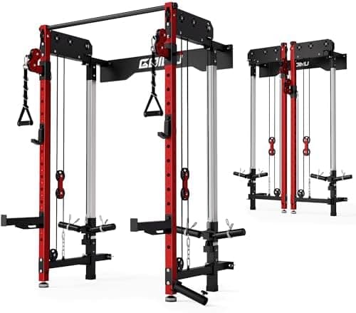 WM3-V4 Folding Squat Rack, Wall Mounted Power Rack with Dual Independent Pulley System, Functional Trainer with 5 Adjustable…