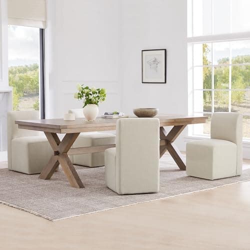 CHITA Dining Chairs with Casters Set of 4, FSC Certified Upholstered Armless Modern Rolling Dining Chairs with Rollers for…