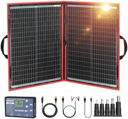 DOKIO 100W Portable Foldable Solar Panel Kit (19x26in, 5.3lb), with Separate Controller and Dual USB, Monocrystalline Charger for…