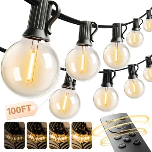 addlon 100FT Outdoor String Lights G40 with Remote, 54 LED Shatterproof Bulbs, Dimmable Patio Globe Lights Waterproof, Hanging…
