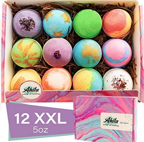 12 XXL Bubbly Organic Bath Bombs Gift Set for Women Men and Kids Designed in Canada Long Lasting Floaters…